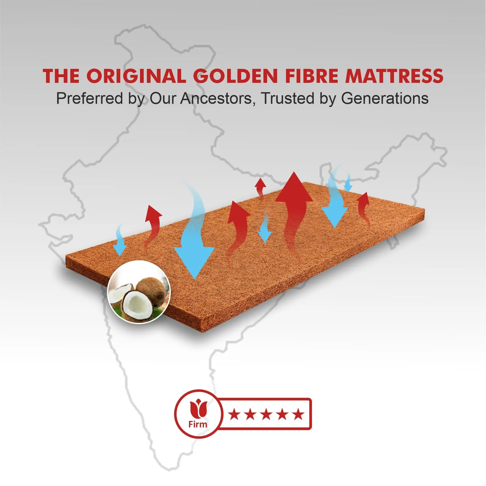 USHA SHRIRAM Resteria ISI Certified at Factory Rate 4-Inch Coir Queen Size Mattress | Natural Golden Fibre| Hypercool Ventillation| Firm Support| for Hot Sleepers|with 5 Year Warranty (L x W : 80X60)