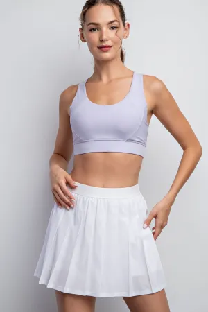 White Stretch Woven Active Pleat Tennis Skorts