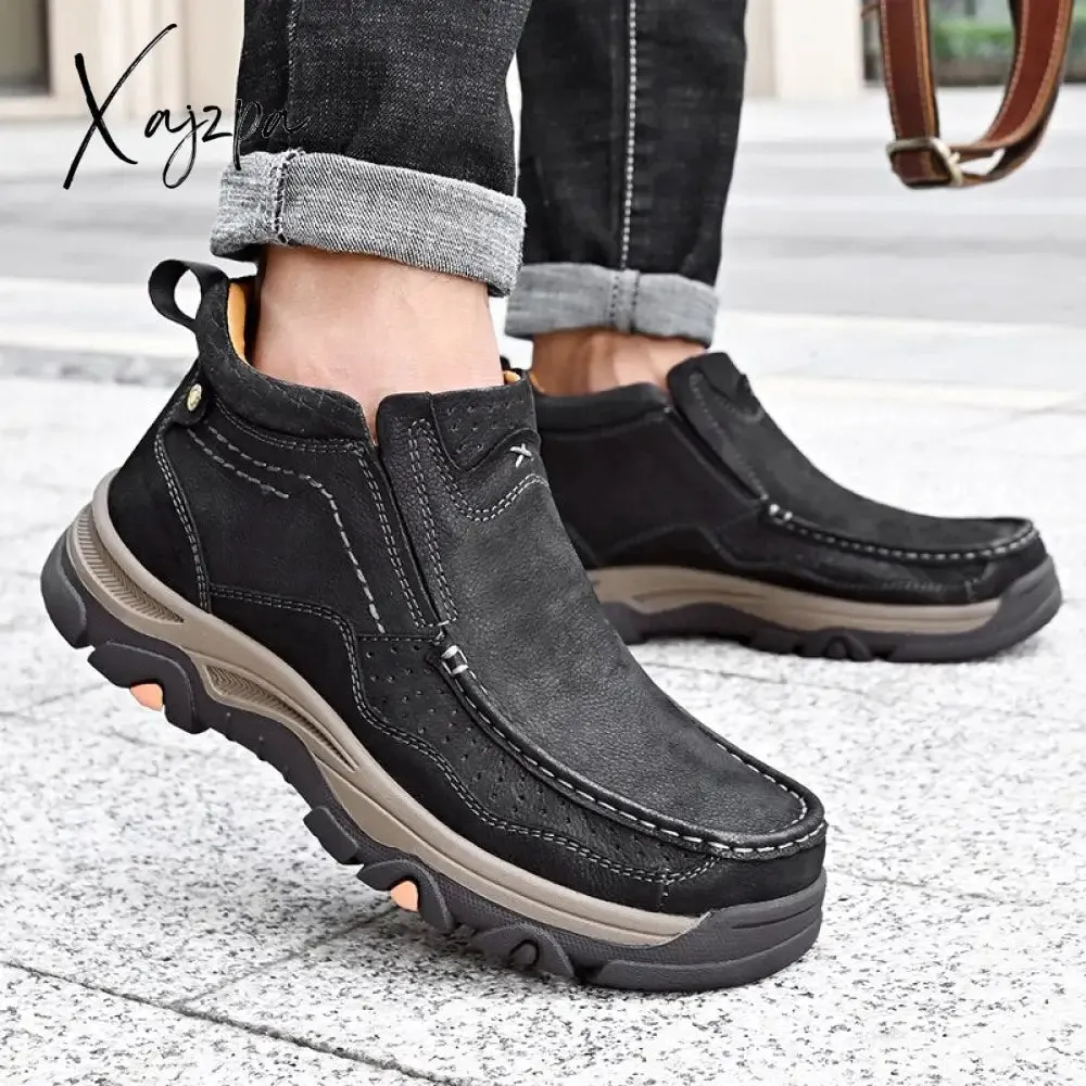 Xajzpa - Men Boots Genuine Leather Rubber Ankle Boots Men Outdoor Hiking Shoes Climbing Shoes 2023 New