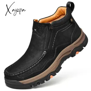 Xajzpa - Men Boots Genuine Leather Rubber Ankle Boots Men Outdoor Hiking Shoes Climbing Shoes 2023 New