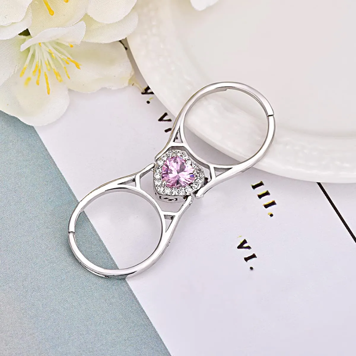 Yellow Chimes Rings for Women & Girls Dual Flip Pink Silver Ring | Adjustable Crystal Rings | Silver Toned Heart Shaped Ring for Women | Birthday Gift for girls & women Anniversary Gift for Wife