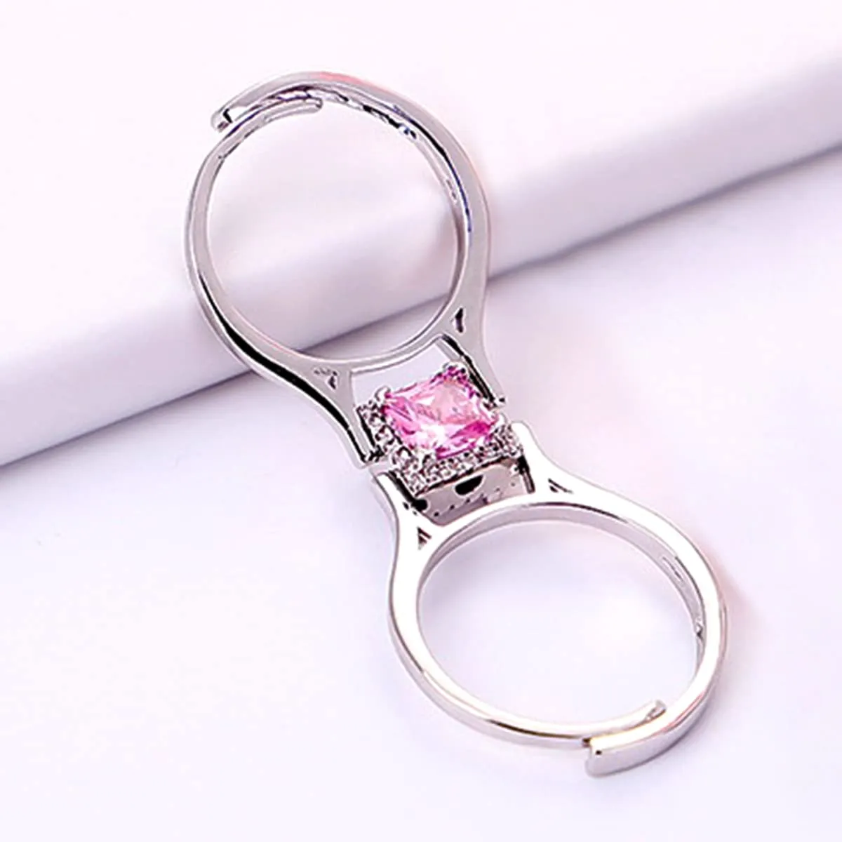 Yellow Chimes Rings for Women & Girls Dual Flip Pink Silver Ring | Adjustable Crystal Rings | Silver Toned Square Shaped Ring for Women | Birthday Gift for girls & women Anniversary Gift for Wife